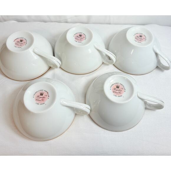 Set of 5 1960s Translucent Porcelain Royalton China Tea Cups with Gold Rim - Picture 6 of 6